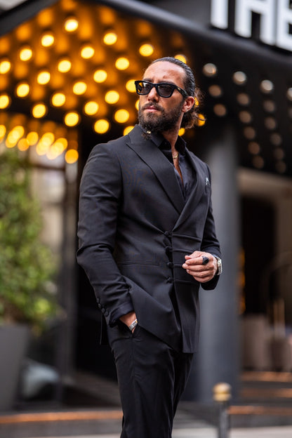 Ardean Black Slim Fit Peak Lapel Double Breasted Suit - Elevate Your Style