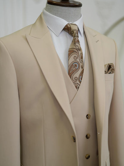 Brabion Aston Cream Slim Fit 3 Piece Suit