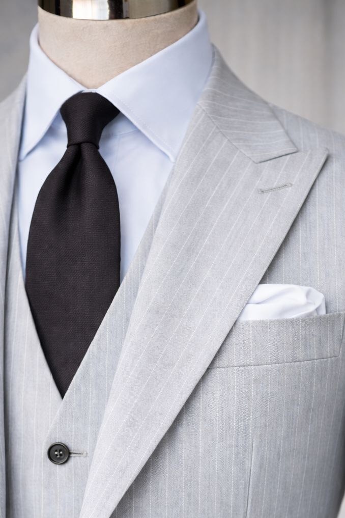 Grey Striped Slim-Fit Suit 3-Piece VIOSSI