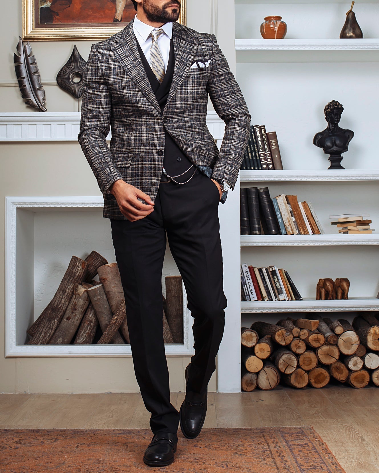 Grey Plaid Slim-Fit Suit 3-Piece VIOSSI