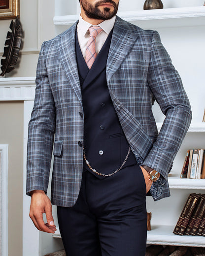 Blue Plaid Slim-Fit Suit 3-Piece VIOSSI