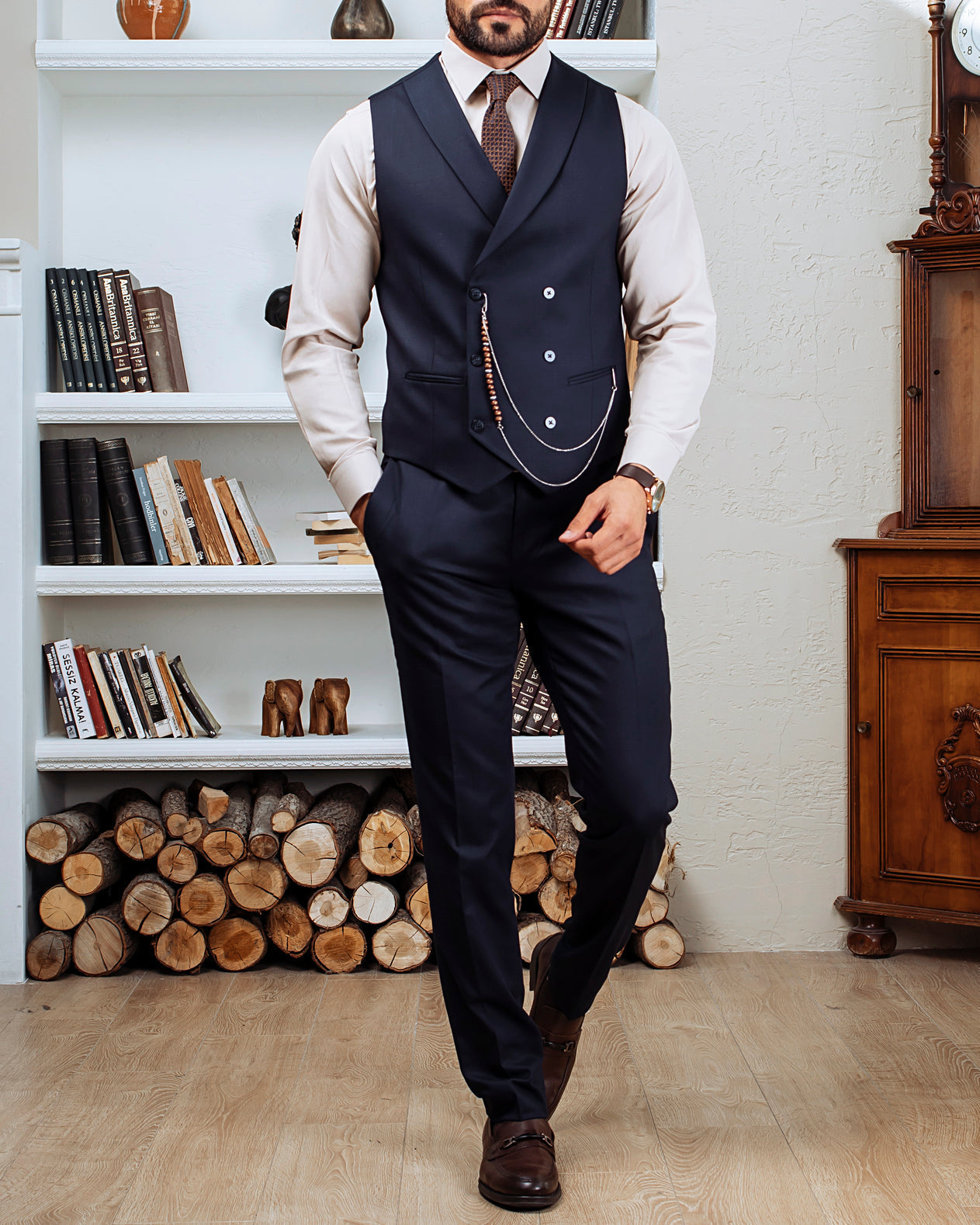 Navy Plaid Slim-Fit Suit 3-Piece VIOSSI