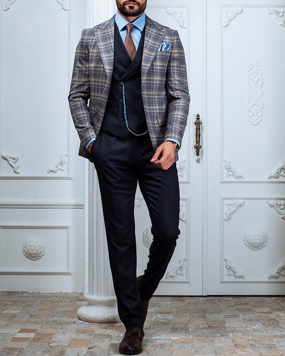 Grey Plaid Slim-Fit Suit 3-Piece VIOSSI