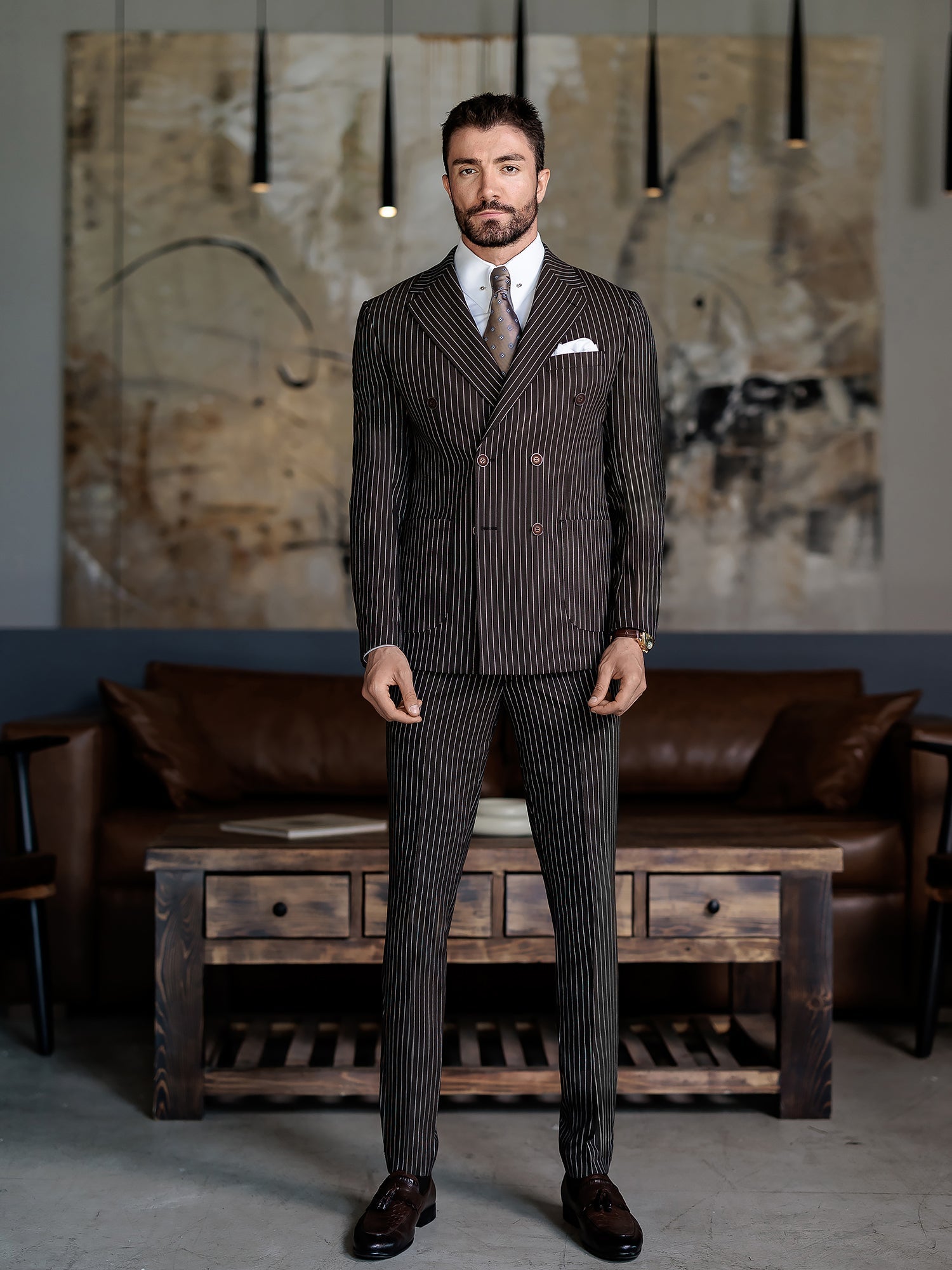 Brown Striped Double Breasted Suit 2-Piece VIOSSI