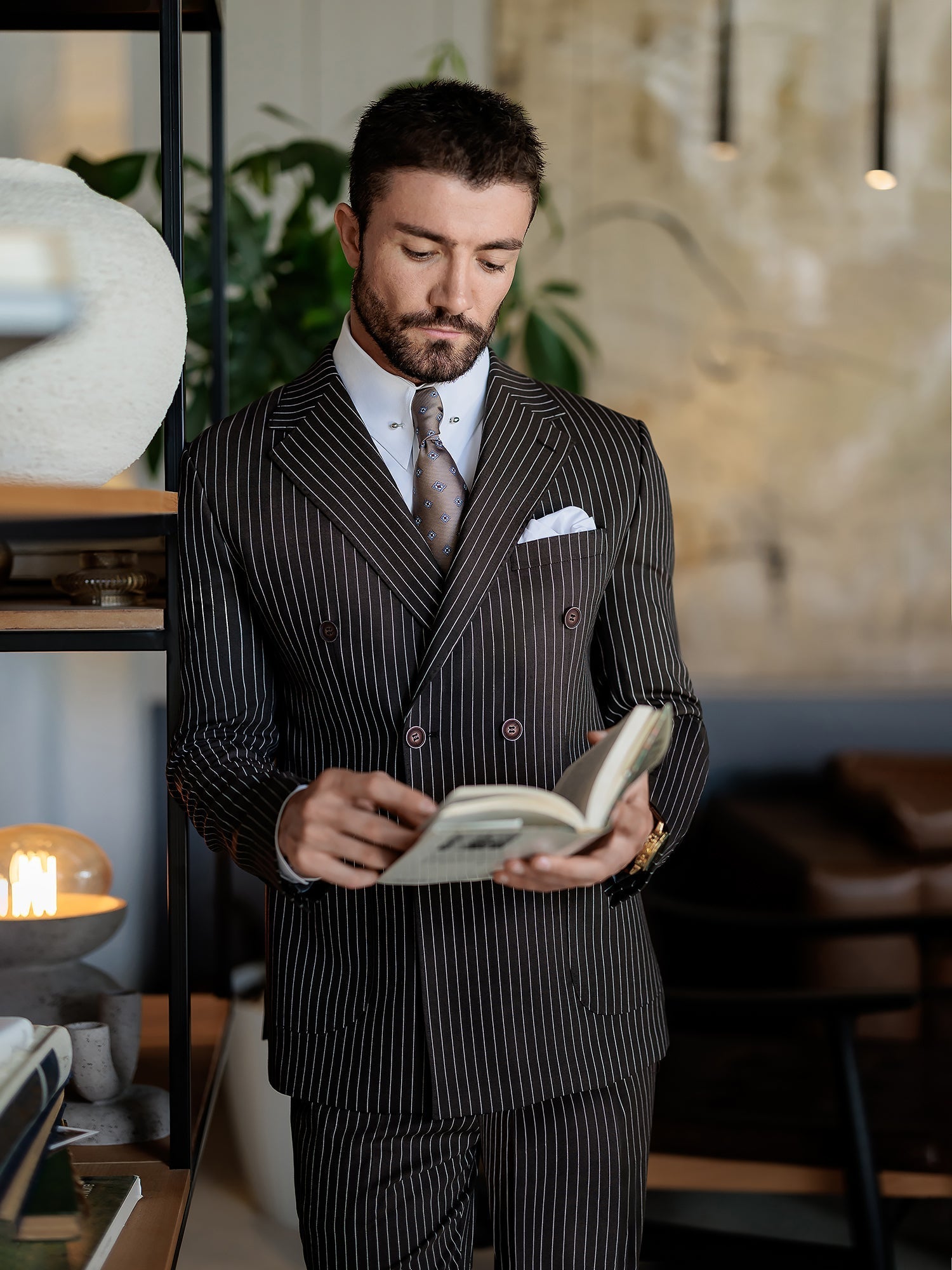 Brown Striped Double Breasted Suit 2-Piece VIOSSI