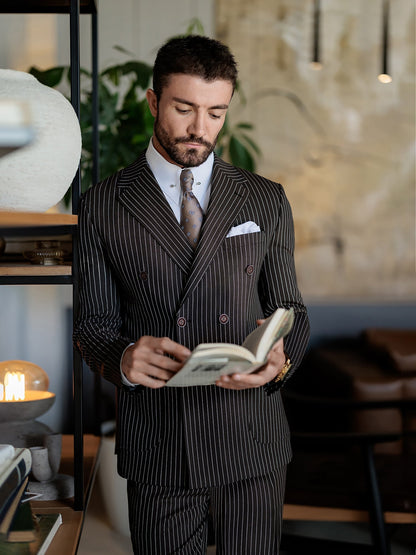 Brown Striped Double Breasted Suit 2-Piece VIOSSI