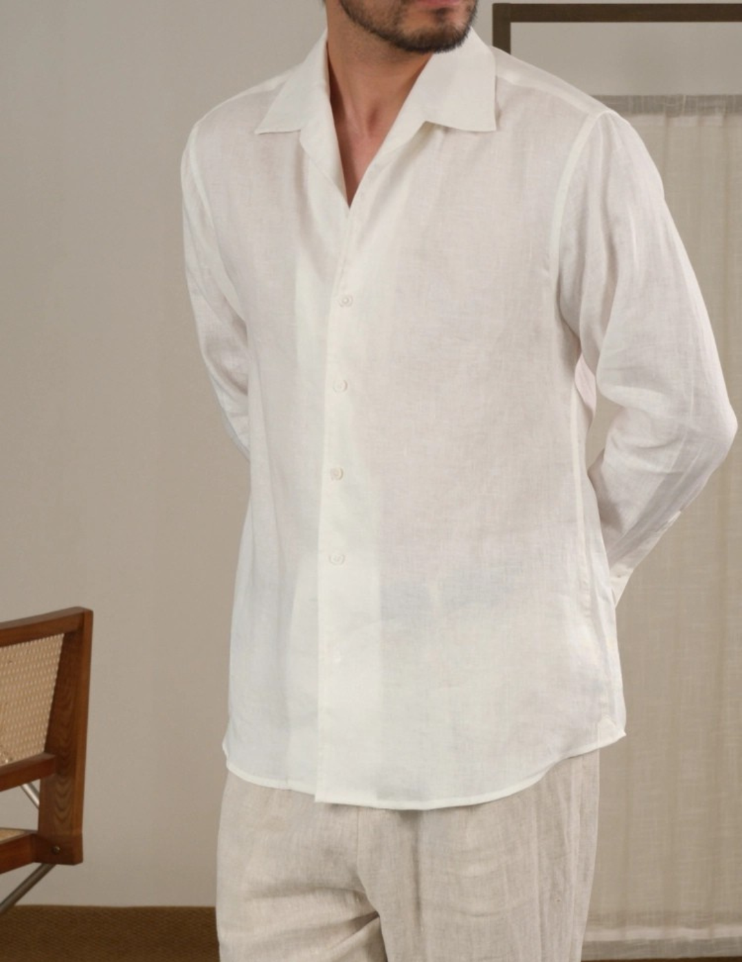Men's Linen Cuban Collar Long Sleeve Shirt