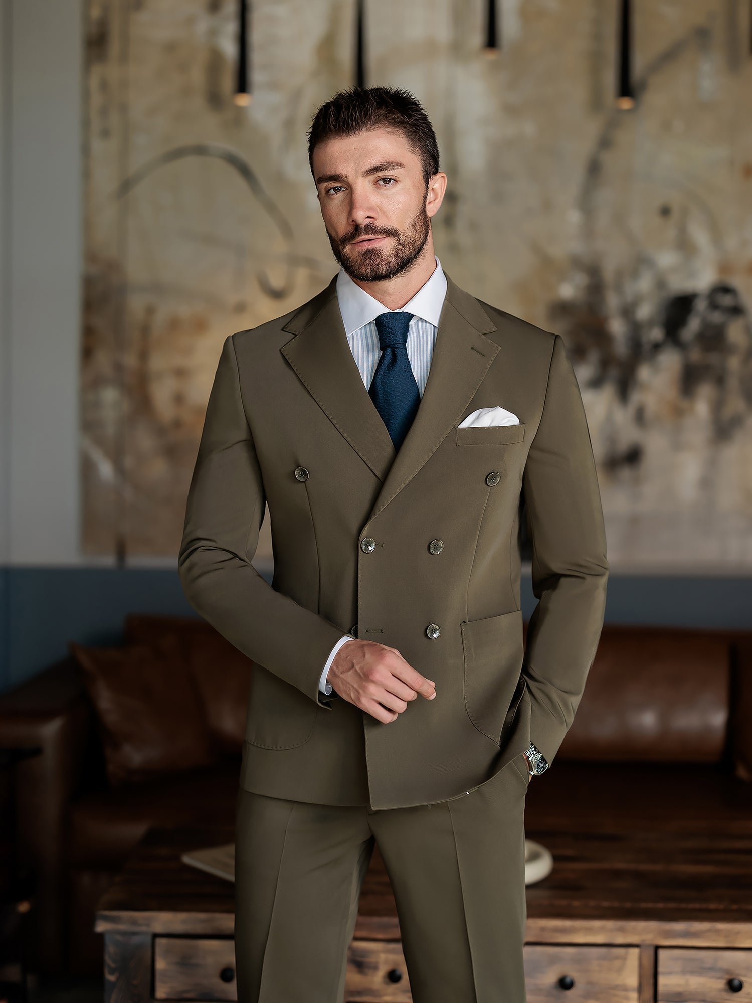Khaki Double Breasted Suit 2-Piece VIOSSI