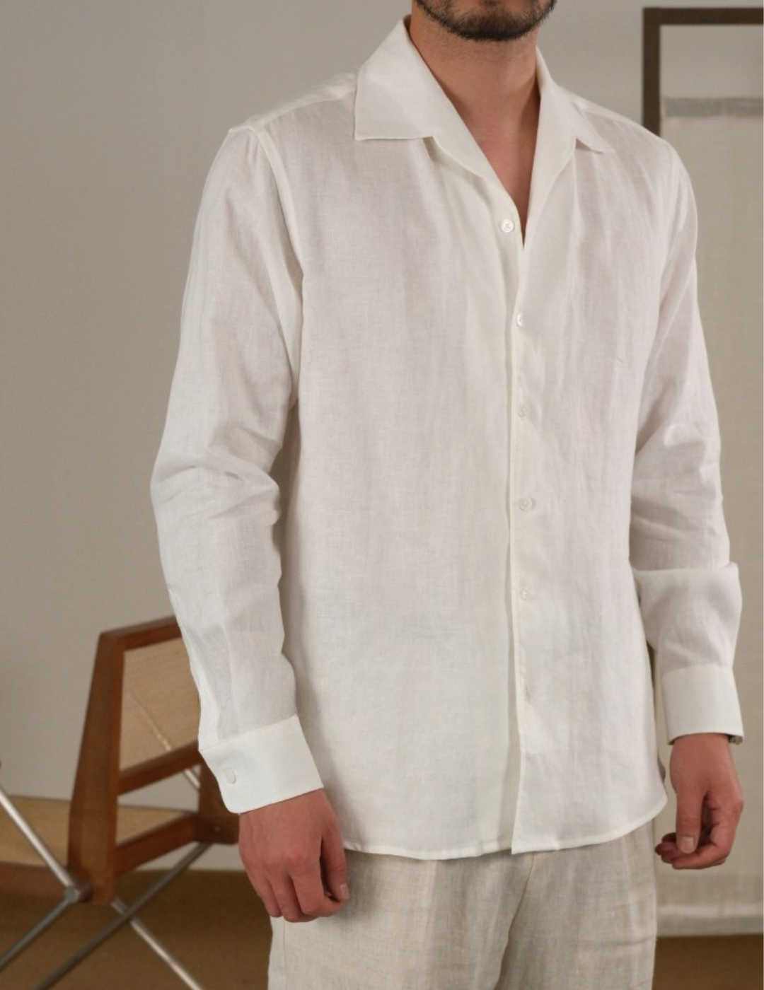 Men's Linen Cuban Collar Long Sleeve Shirt