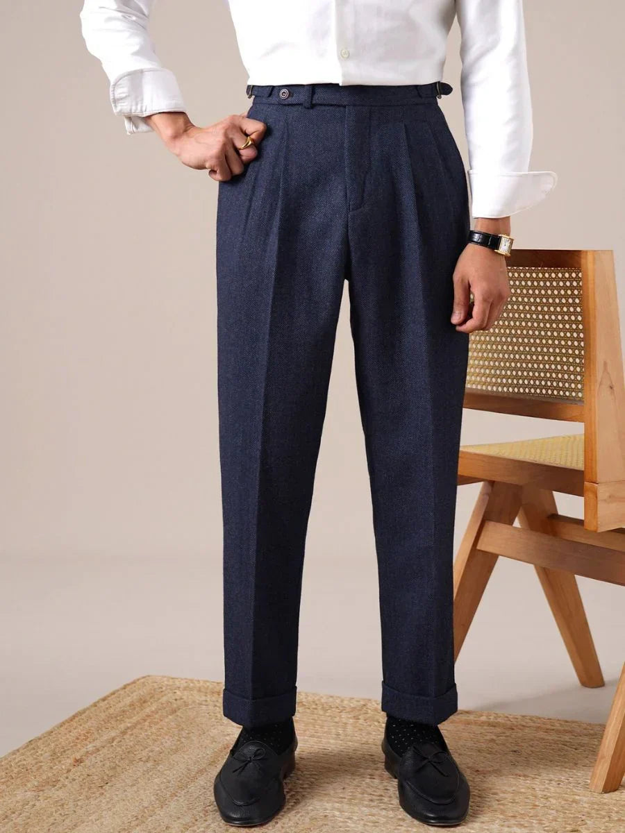 Men's Herringbone Wool Pleated Pants