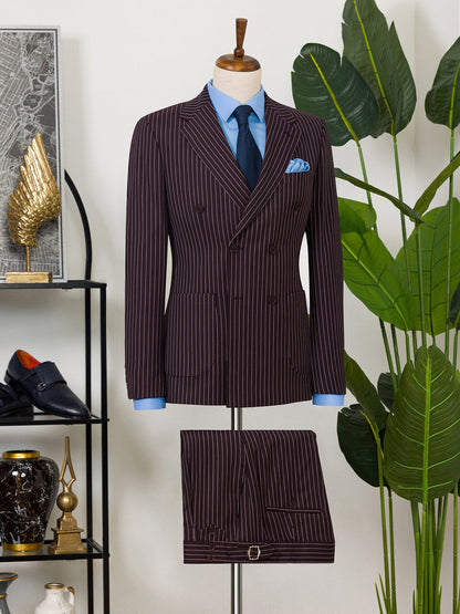 Bordeaux Striped Double Breasted Suit 2-Piece