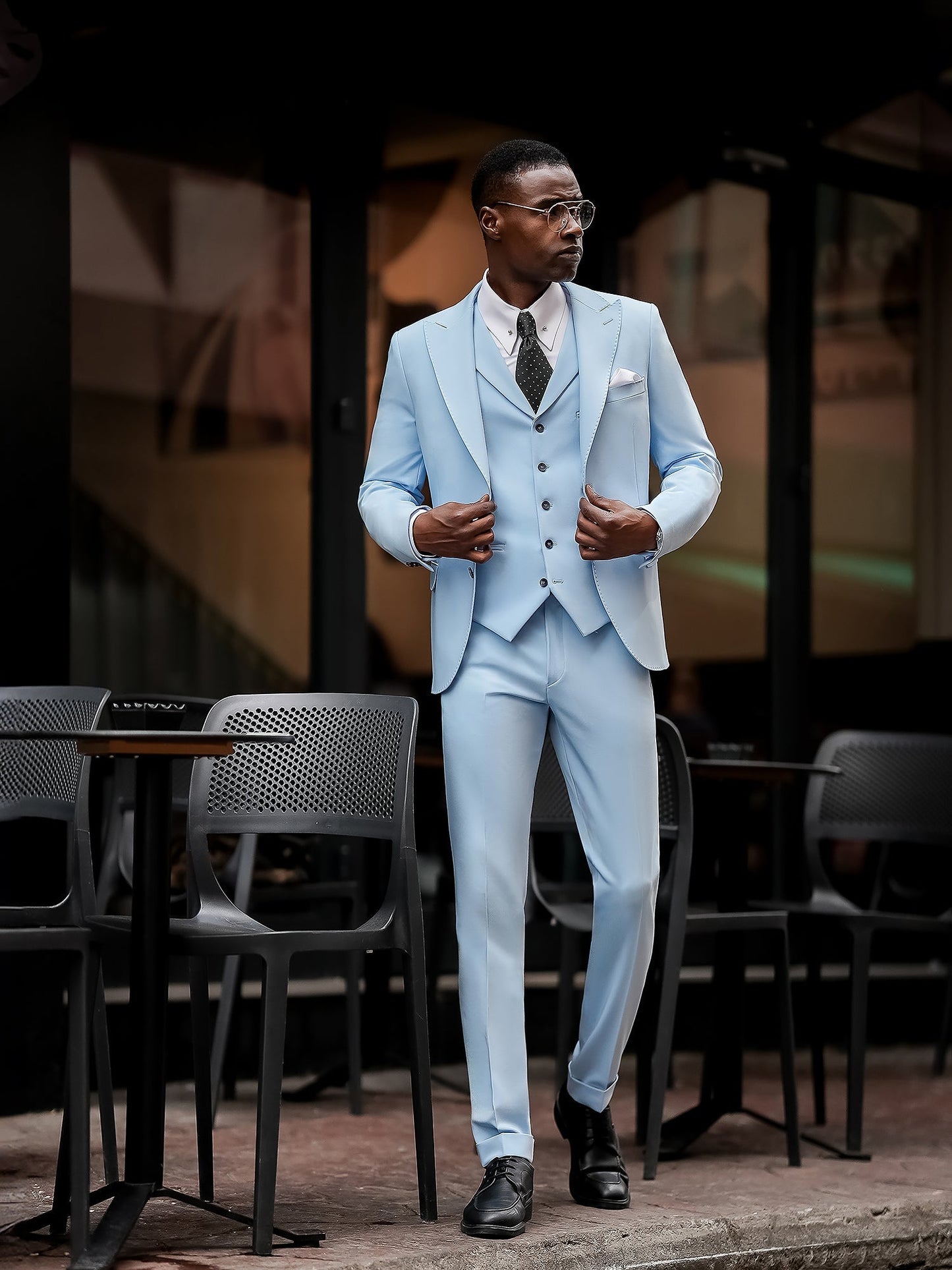 Sky-Blue Slim-Fit Suit 3-Piece VIOSSI