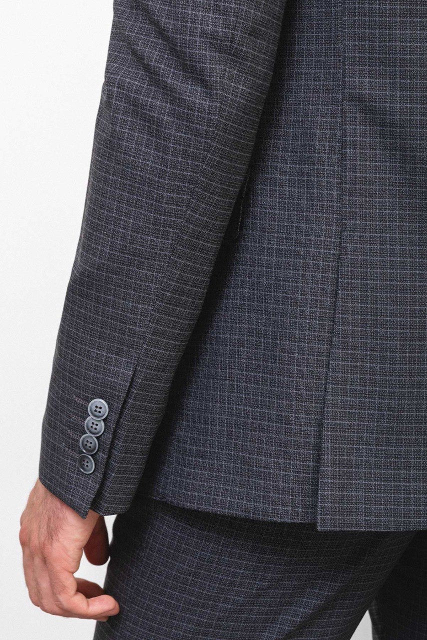 Brabion Rocco Dark Gray Slim Fit Peak Lapel 3 Piece Check Suit