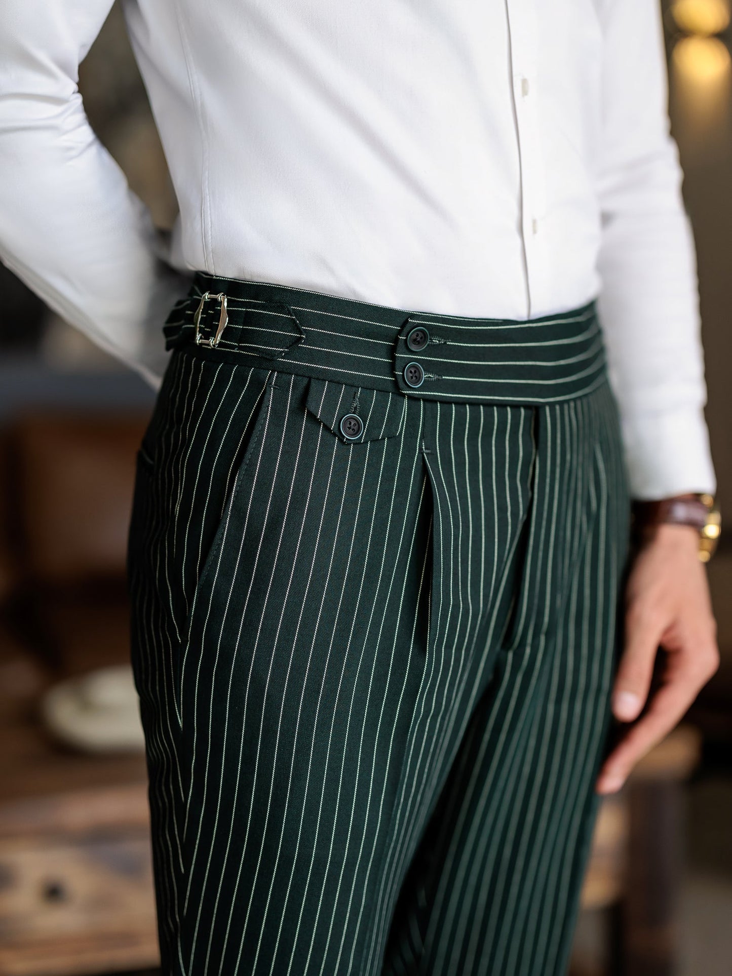 Green Striped Double Breasted Suit 2-Piece VIOSSI
