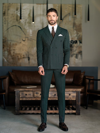 Green Striped Double Breasted Suit 2-Piece VIOSSI