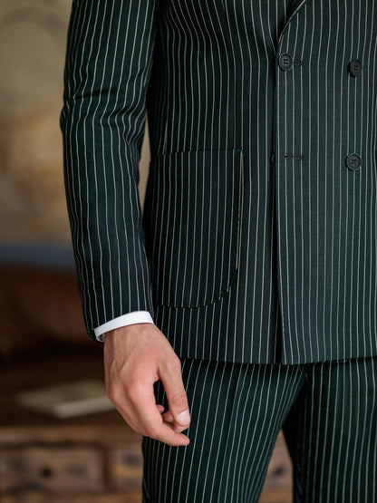 Green Striped Double Breasted Suit 2-Piece VIOSSI