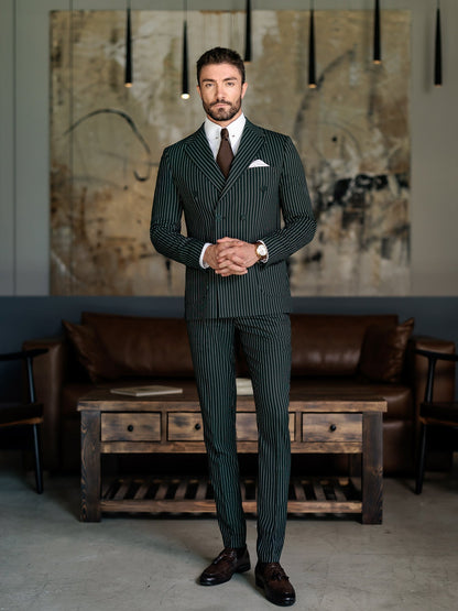 Green Striped Double Breasted Suit 2-Piece VIOSSI