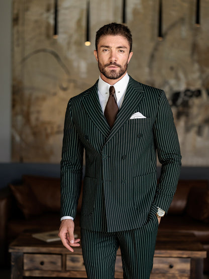Green Striped Double Breasted Suit 2-Piece VIOSSI