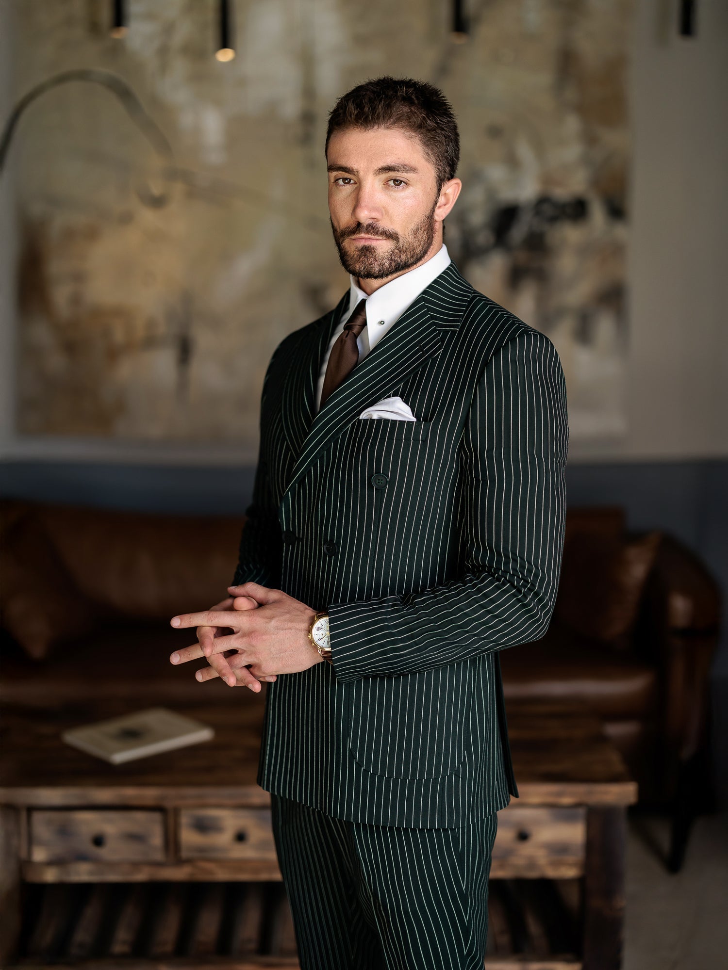 Green Striped Double Breasted Suit 2-Piece VIOSSI