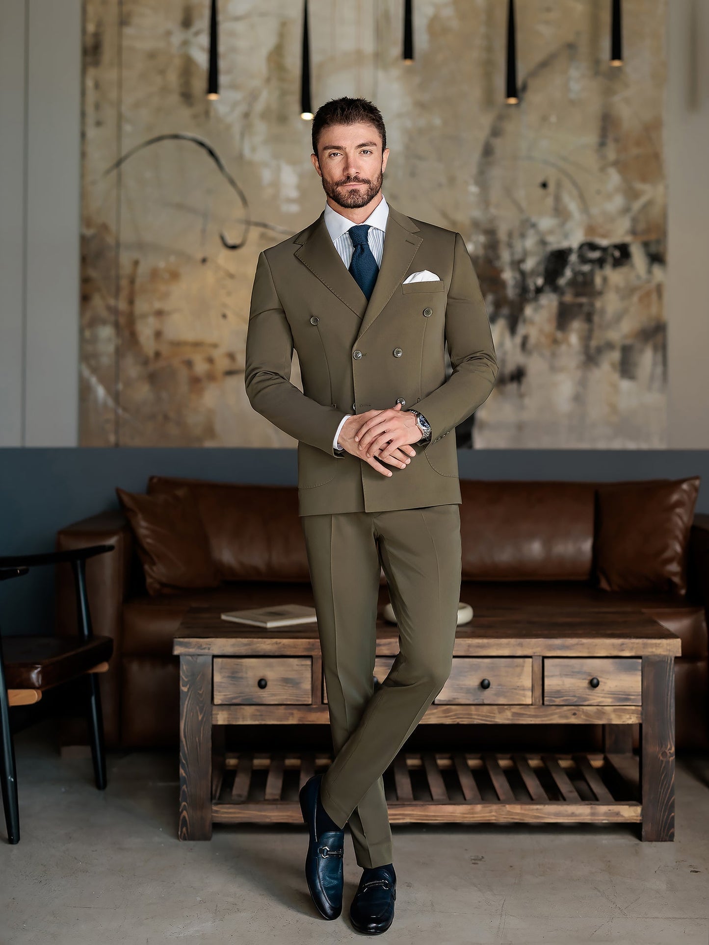 Khaki Double Breasted Suit 2-Piece VIOSSI