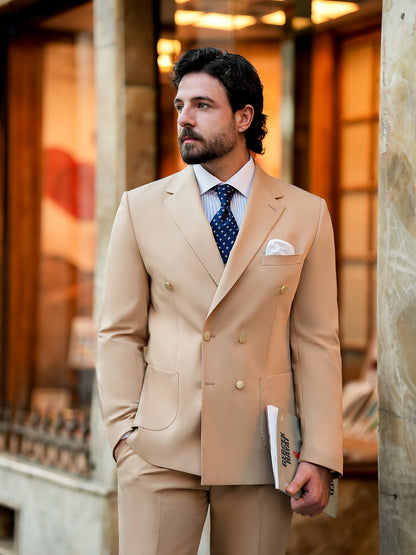 Camel Double Breasted Suit 2-Piece VIOSSI