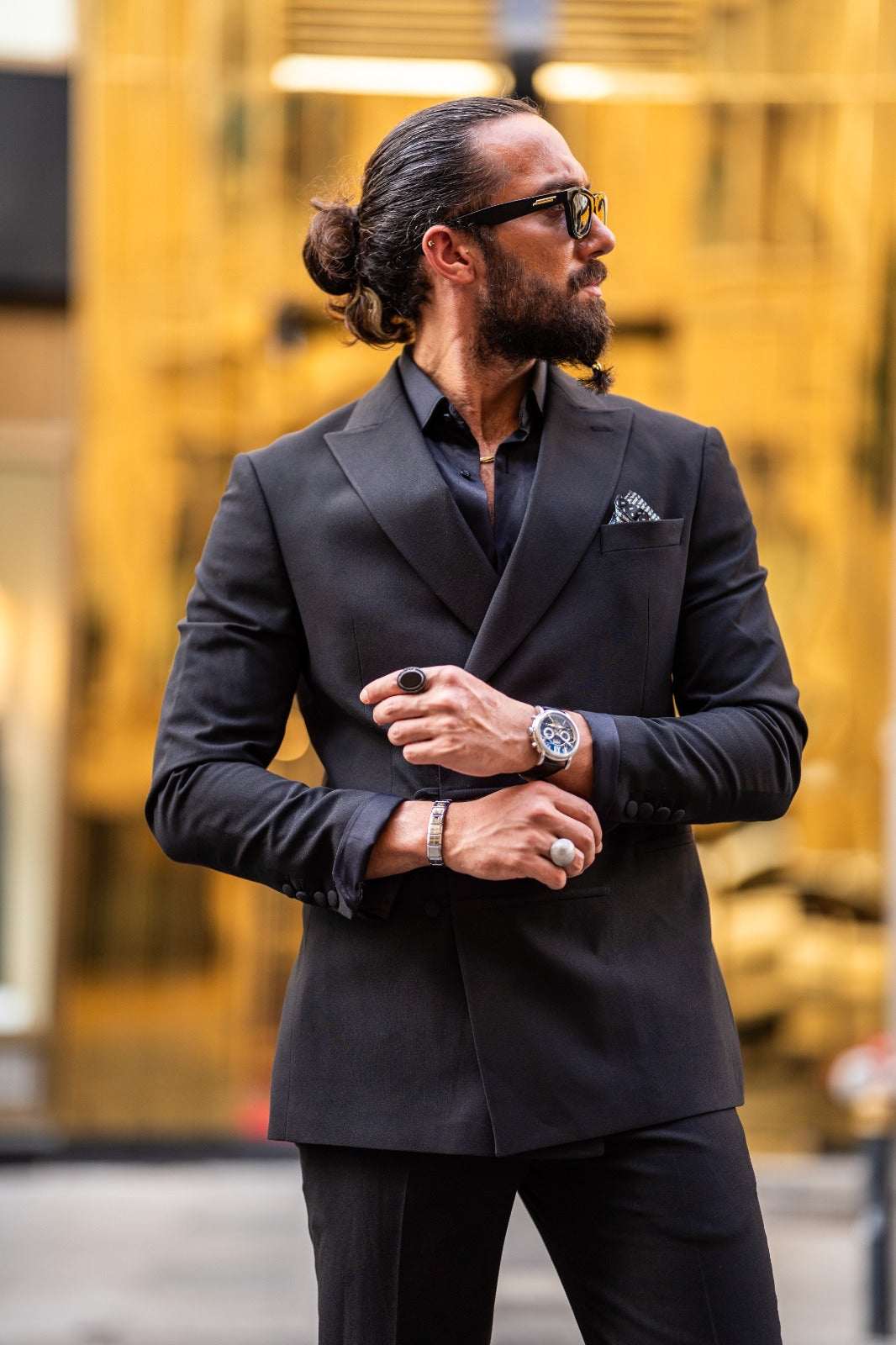 Ardean Black Slim Fit Peak Lapel Double Breasted Suit - Elevate Your Style