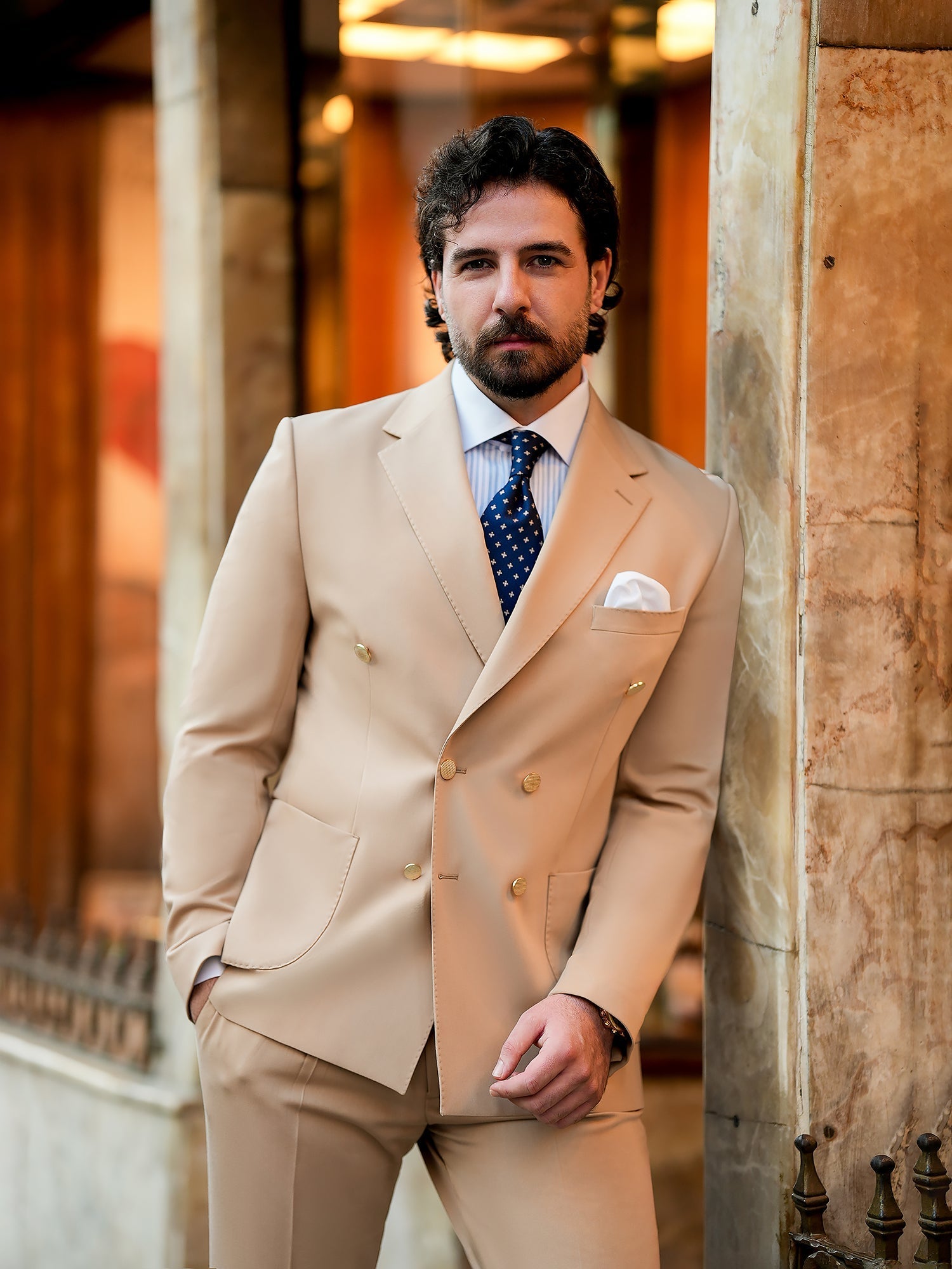 Camel Double Breasted Suit 2-Piece VIOSSI