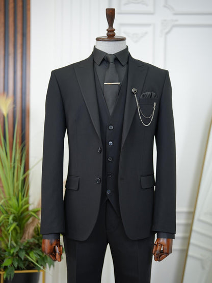Brabion Aston Black Slim Fit 3 Piece Suit