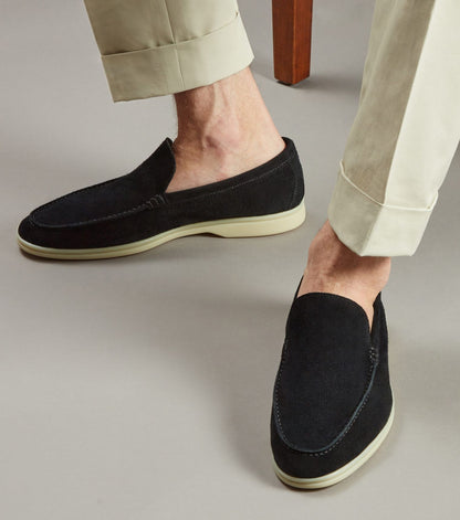 Brabion Unlined Capri Suede Loafer – Black