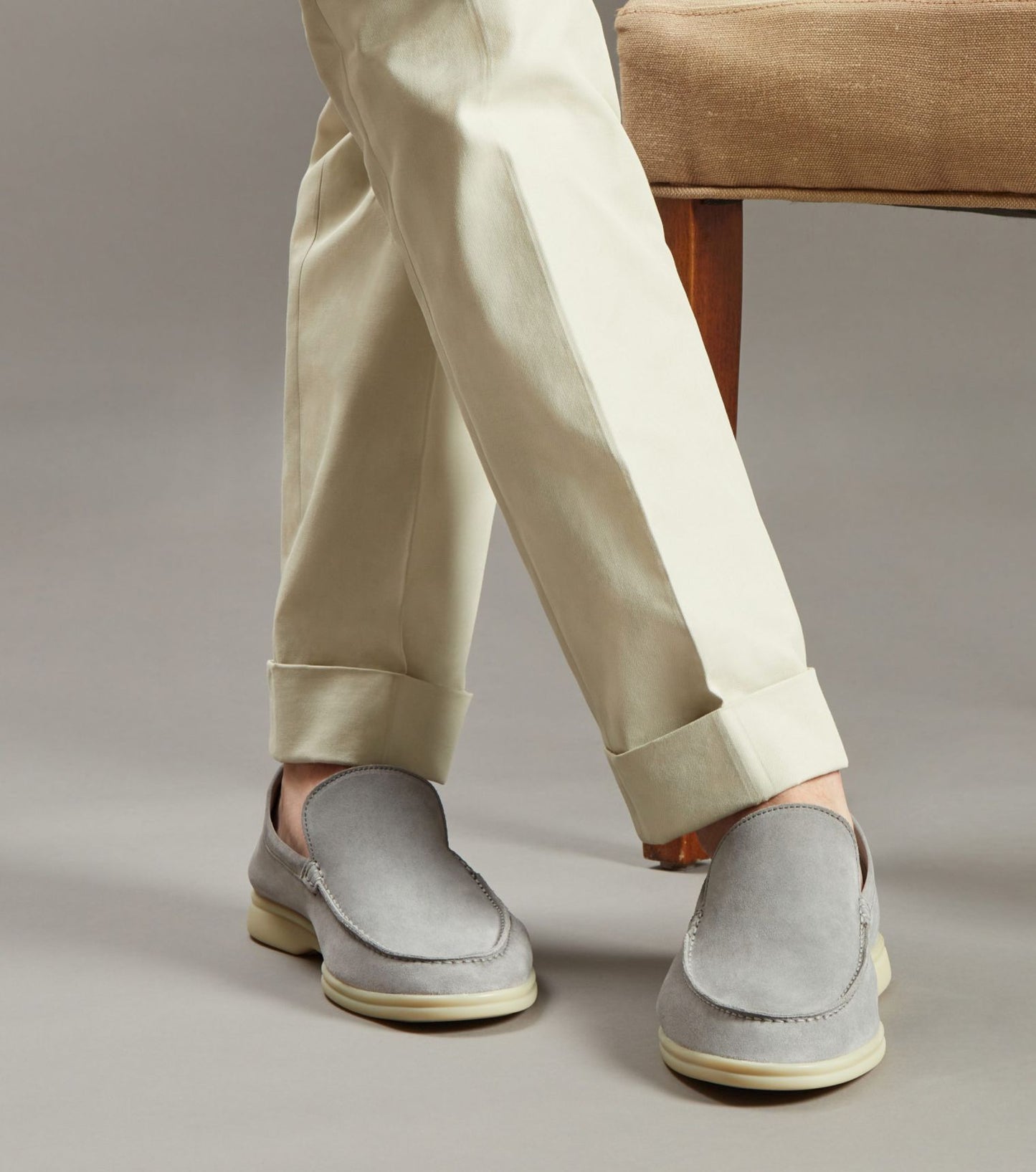 Brabion Unlined Capri Suede Loafer – Light Grey