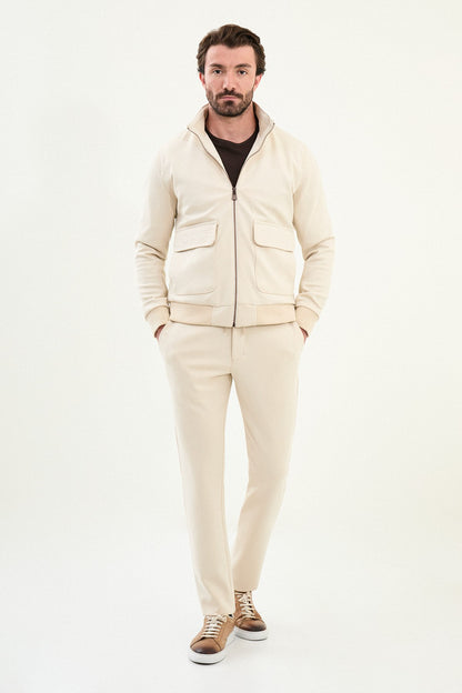 Men’s Beige Slim Fit Knitwear Zip Jacket