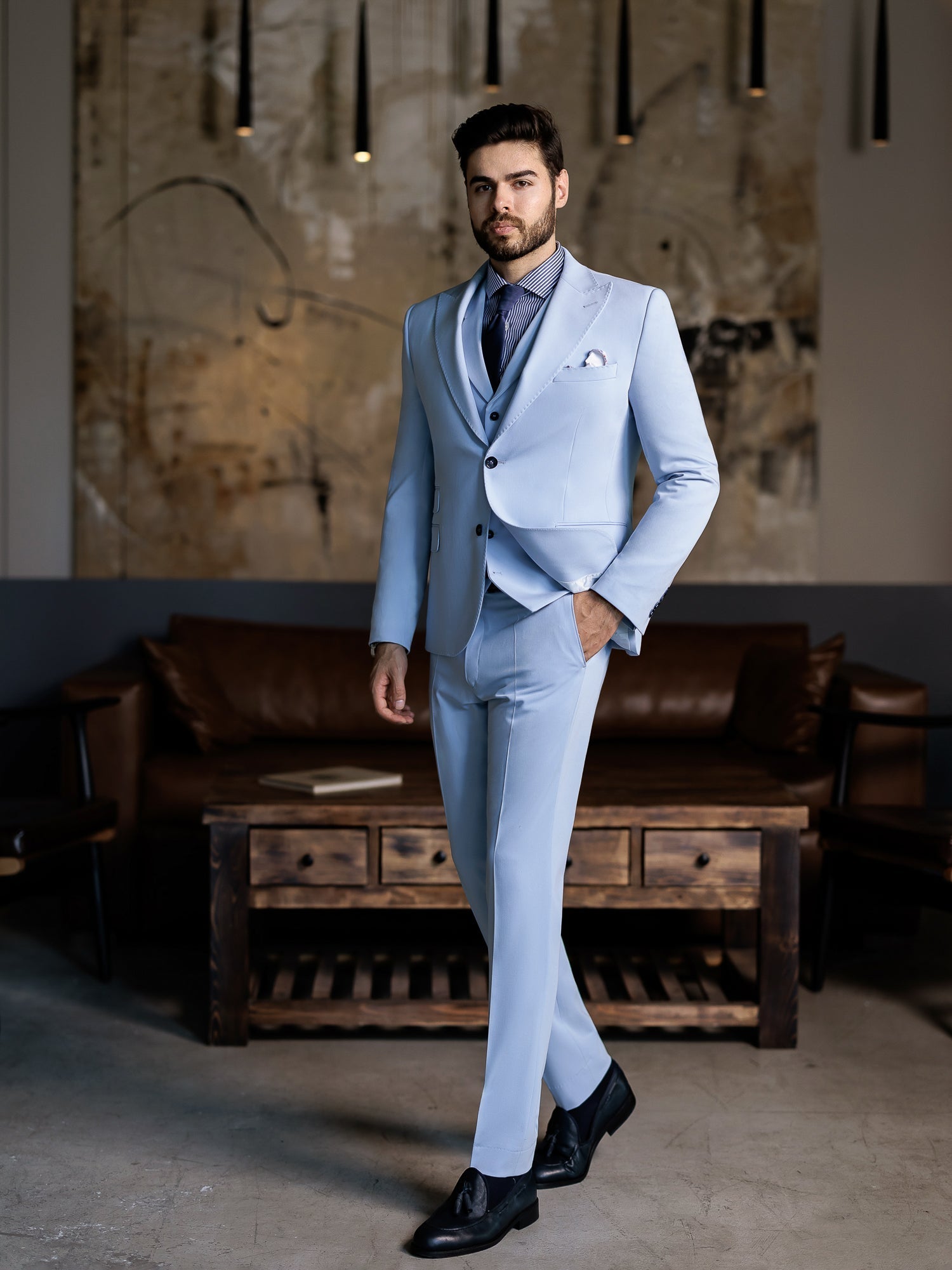 Sky-Blue Slim-Fit Suit 3-Piece VIOSSI