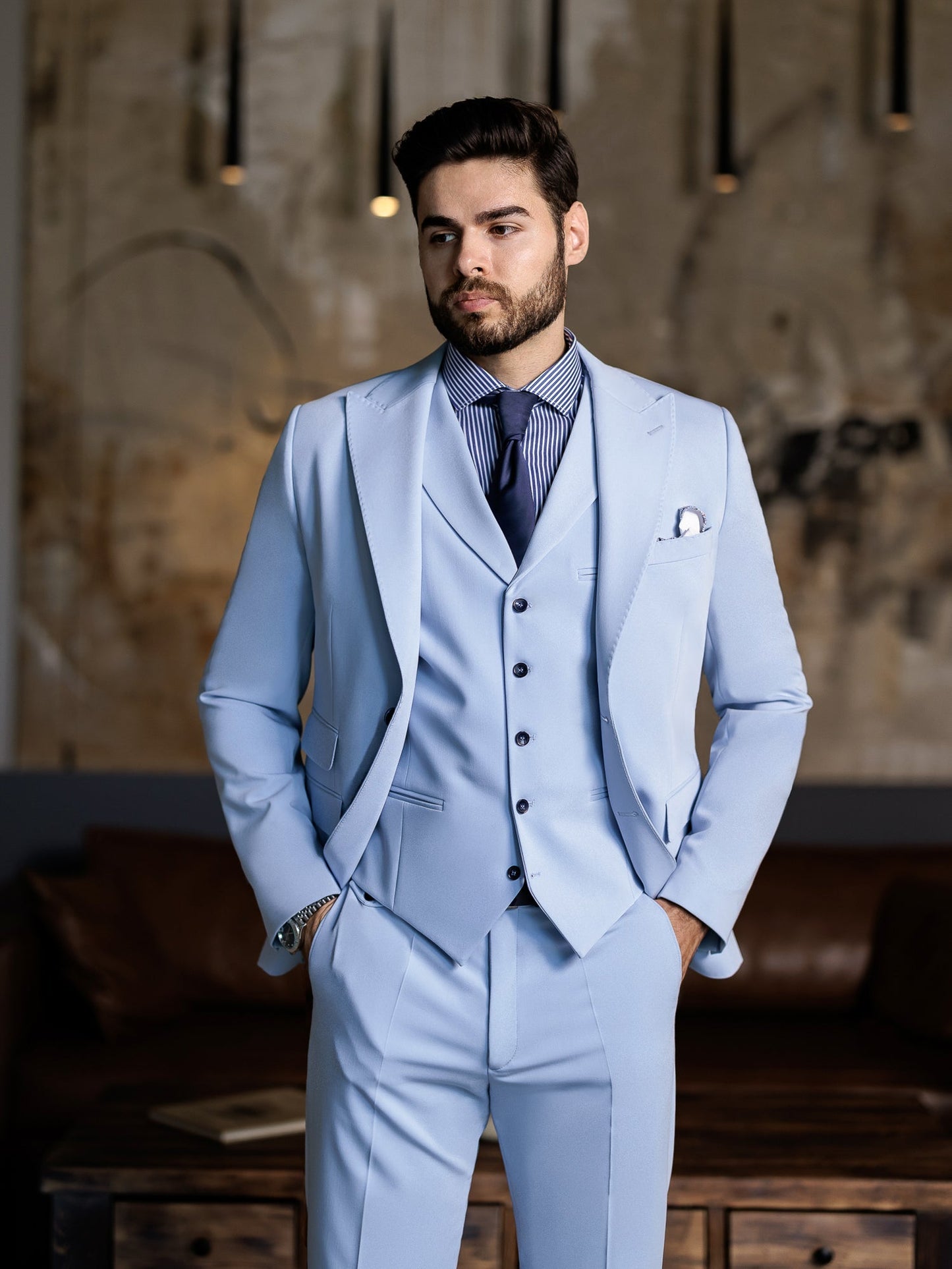 Sky-Blue Slim-Fit Suit 3-Piece VIOSSI