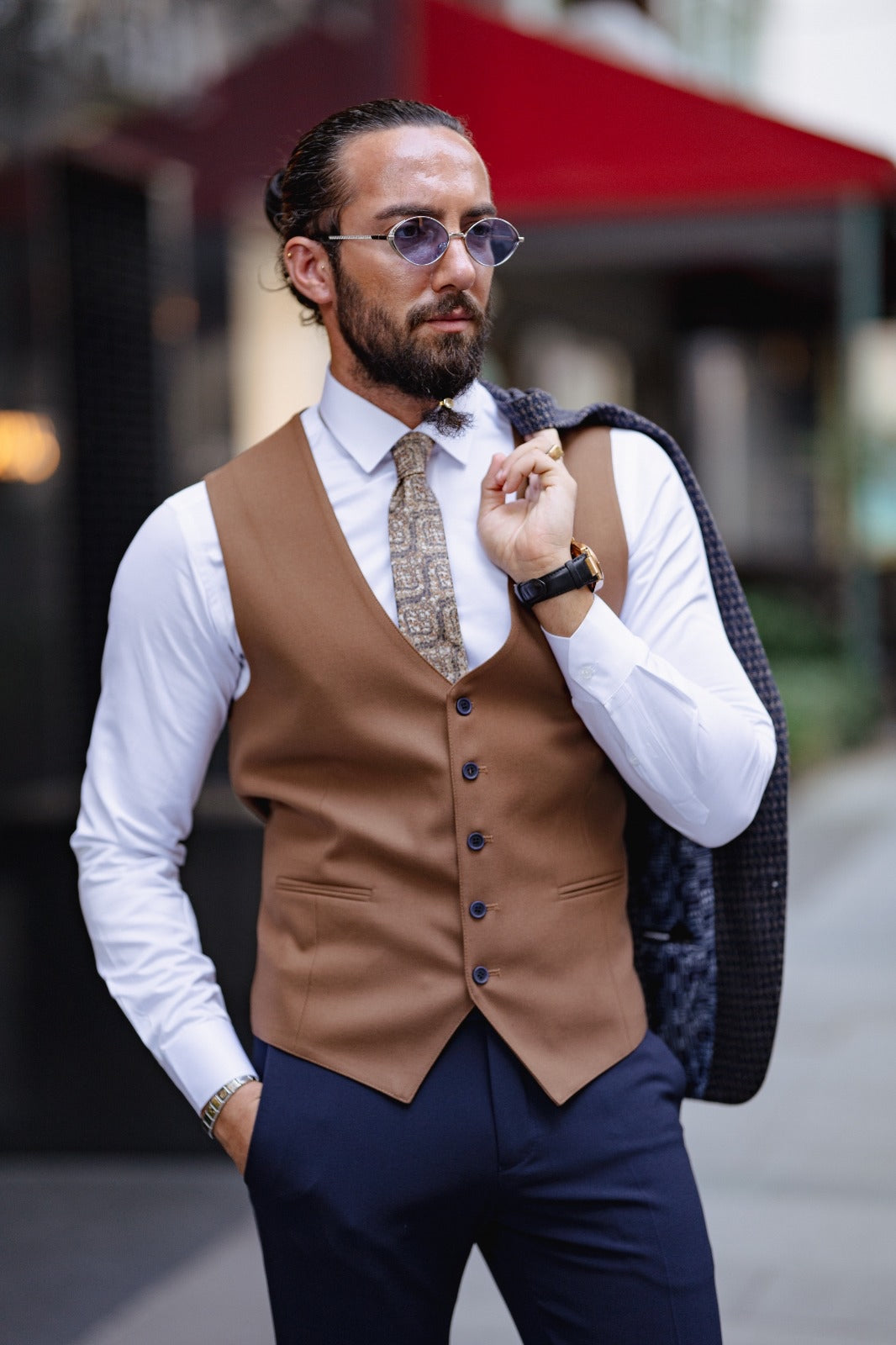 Paris Navy Blue Slim Fit Peak Lapel 3 Piece Combined Suit