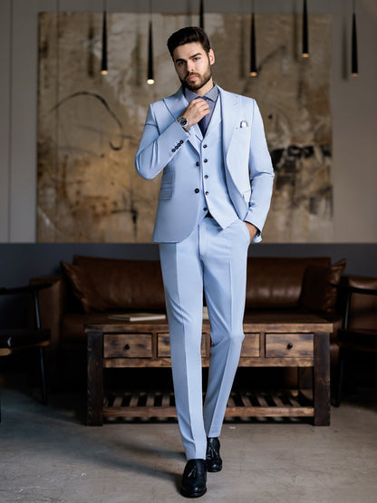 Sky-Blue Slim-Fit Suit 3-Piece VIOSSI