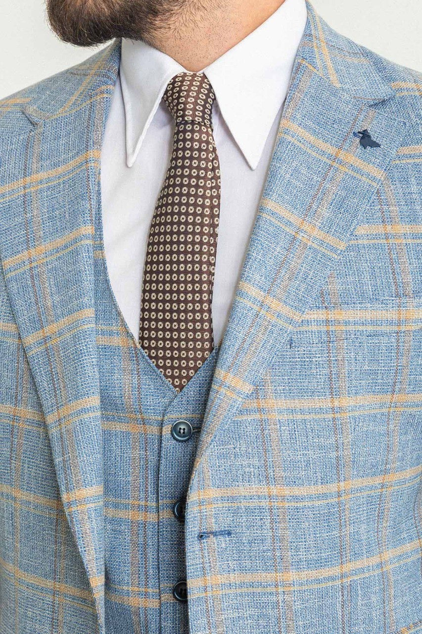Brabion Rocco Blue Slim Fit Notch Lapel 3 Piece Plaid Suit