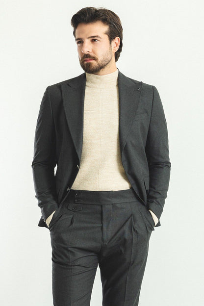 Brabion Rocco Dark Gray Slim Fit Peak Lapel Suit