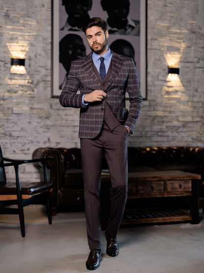Bordeaux Plaid Slim-Fit Suit 3-Piece VIOSSI