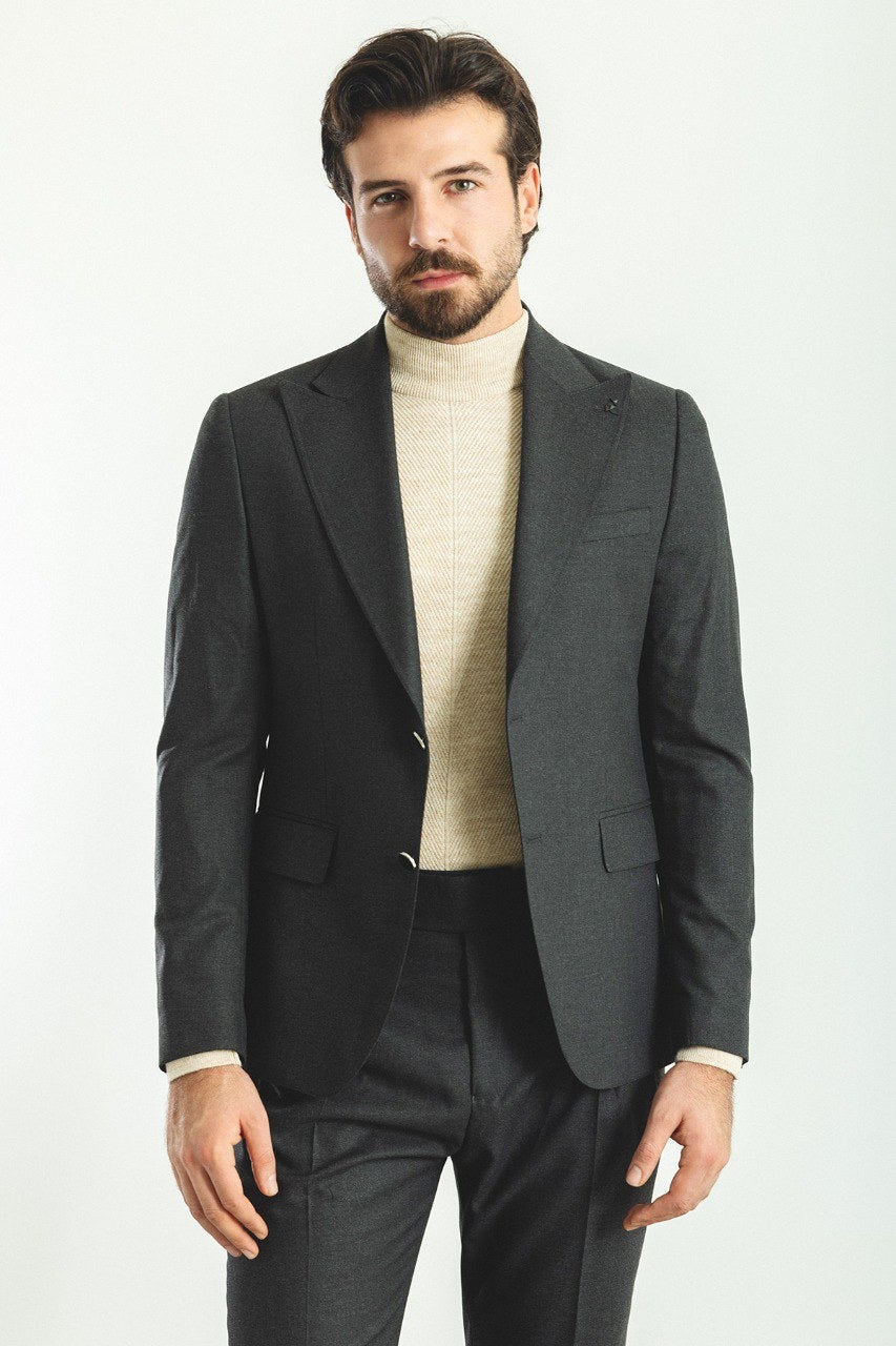 Brabion Rocco Dark Gray Slim Fit Peak Lapel Suit