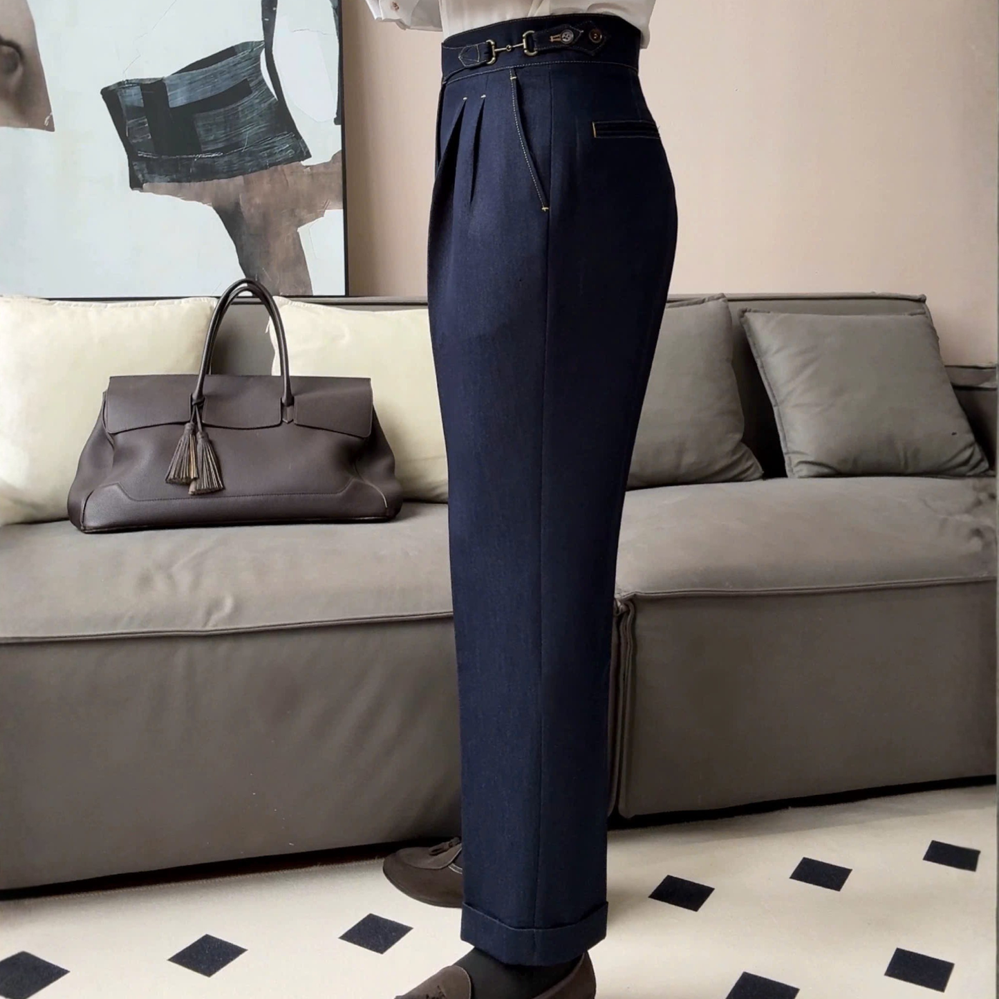 Gurkha Double-Pleat Denim Trousers