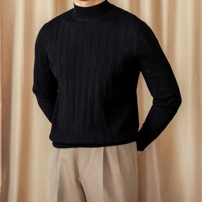 Men's Ribbed Mock-Neck Knit Sweater - BRABION