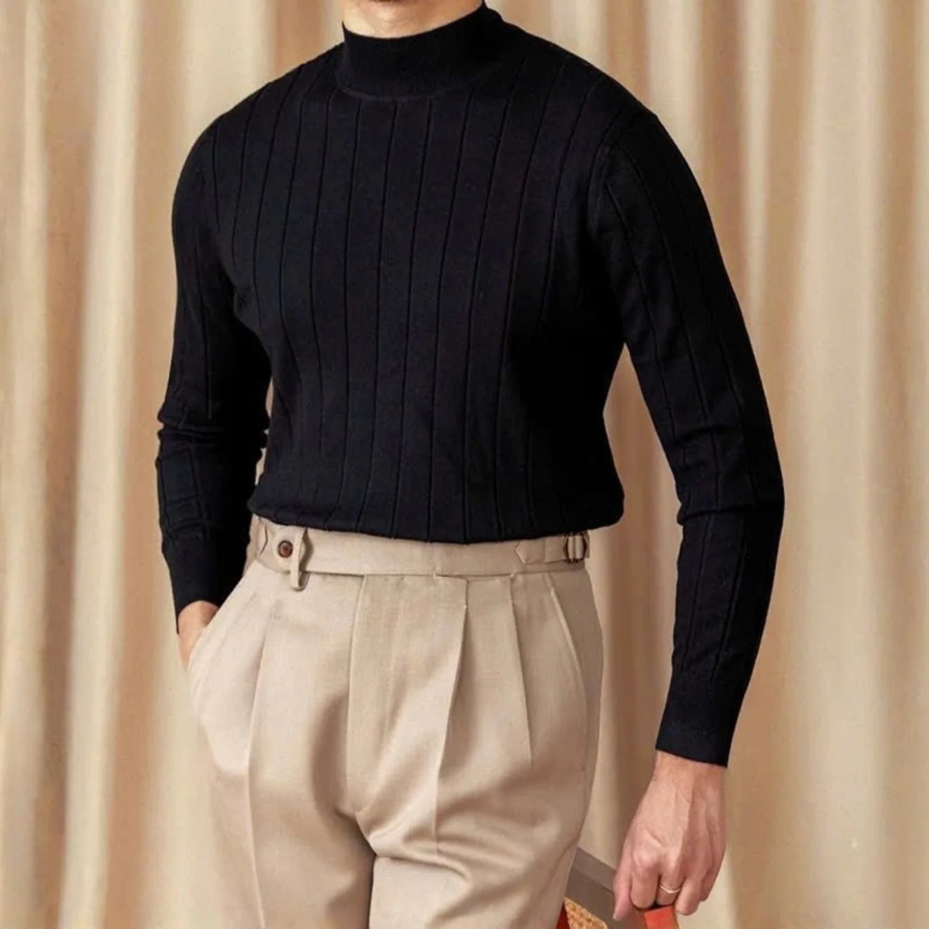 Men's Ribbed Mock-Neck Knit Sweater - BRABION