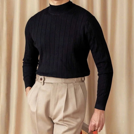 Men's Ribbed Mock-Neck Knit Sweater