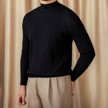 Men's Ribbed Mock-Neck Knit Sweater - BRABION