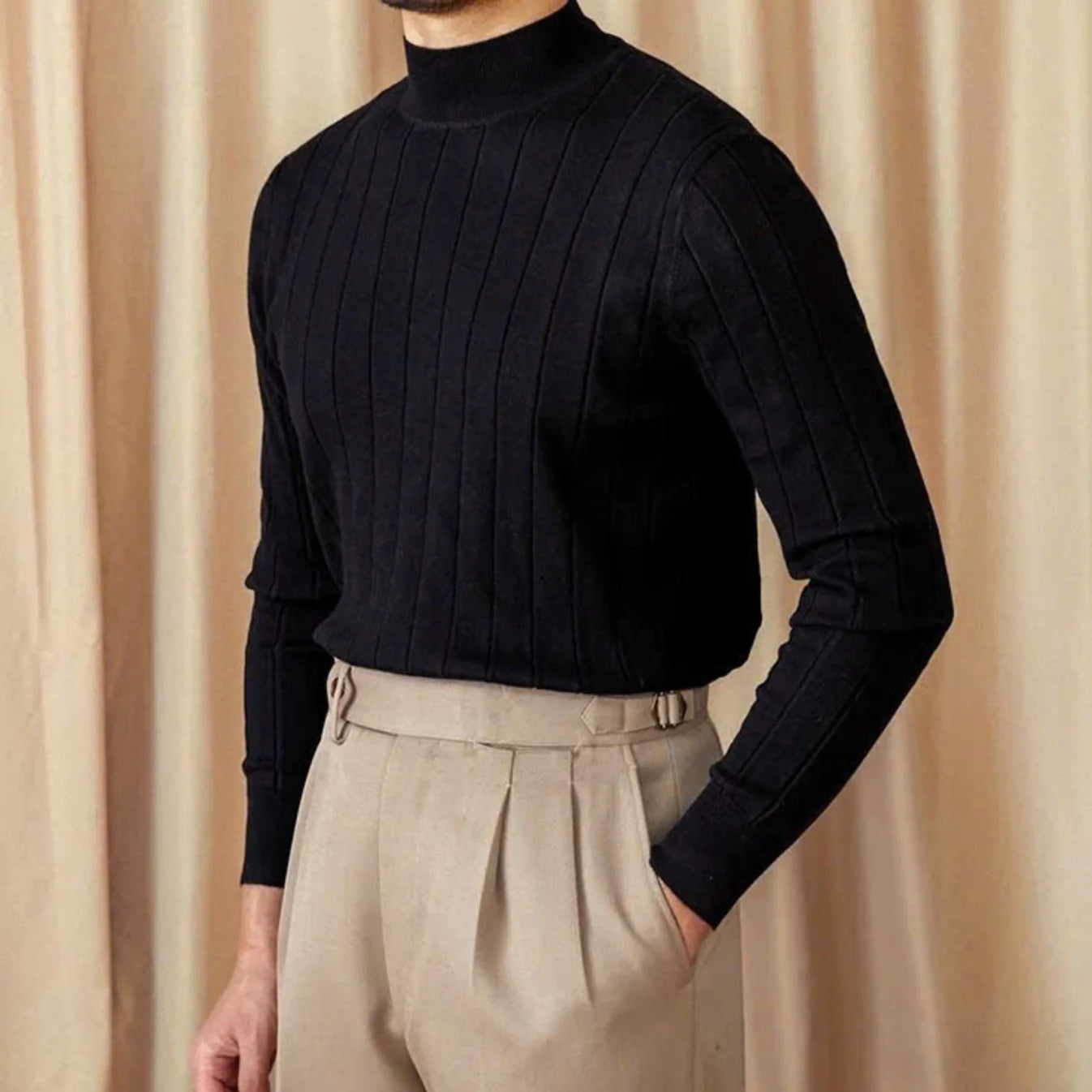 Men's Ribbed Mock-Neck Knit Sweater - BRABION