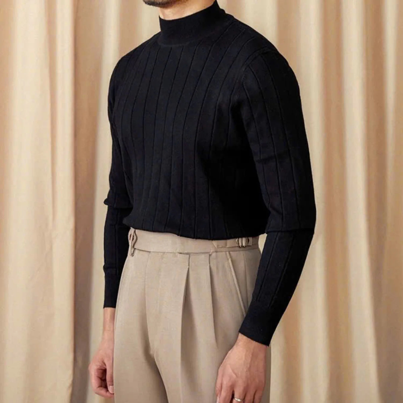 Men's Ribbed Mock-Neck Knit Sweater - BRABION