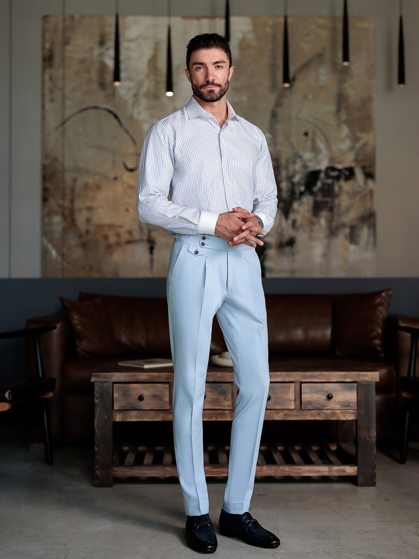 London Sky-Blue High Waist Slim-Fit Pants VIOSSI