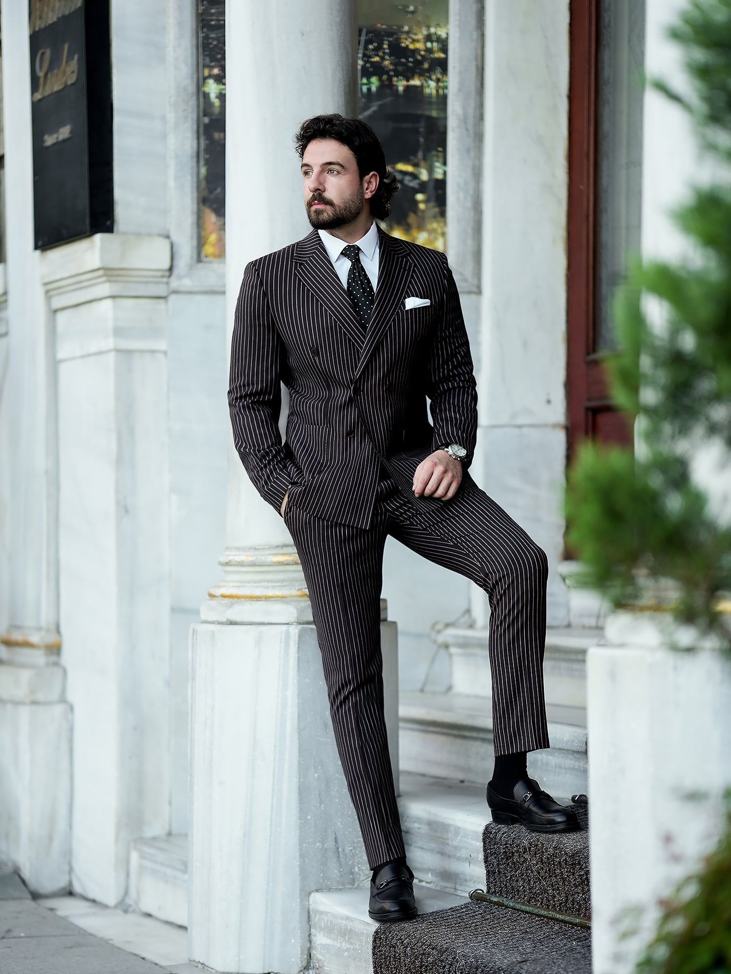 Bordeaux Striped Double Breasted Suit 2-Piece VIOSSI