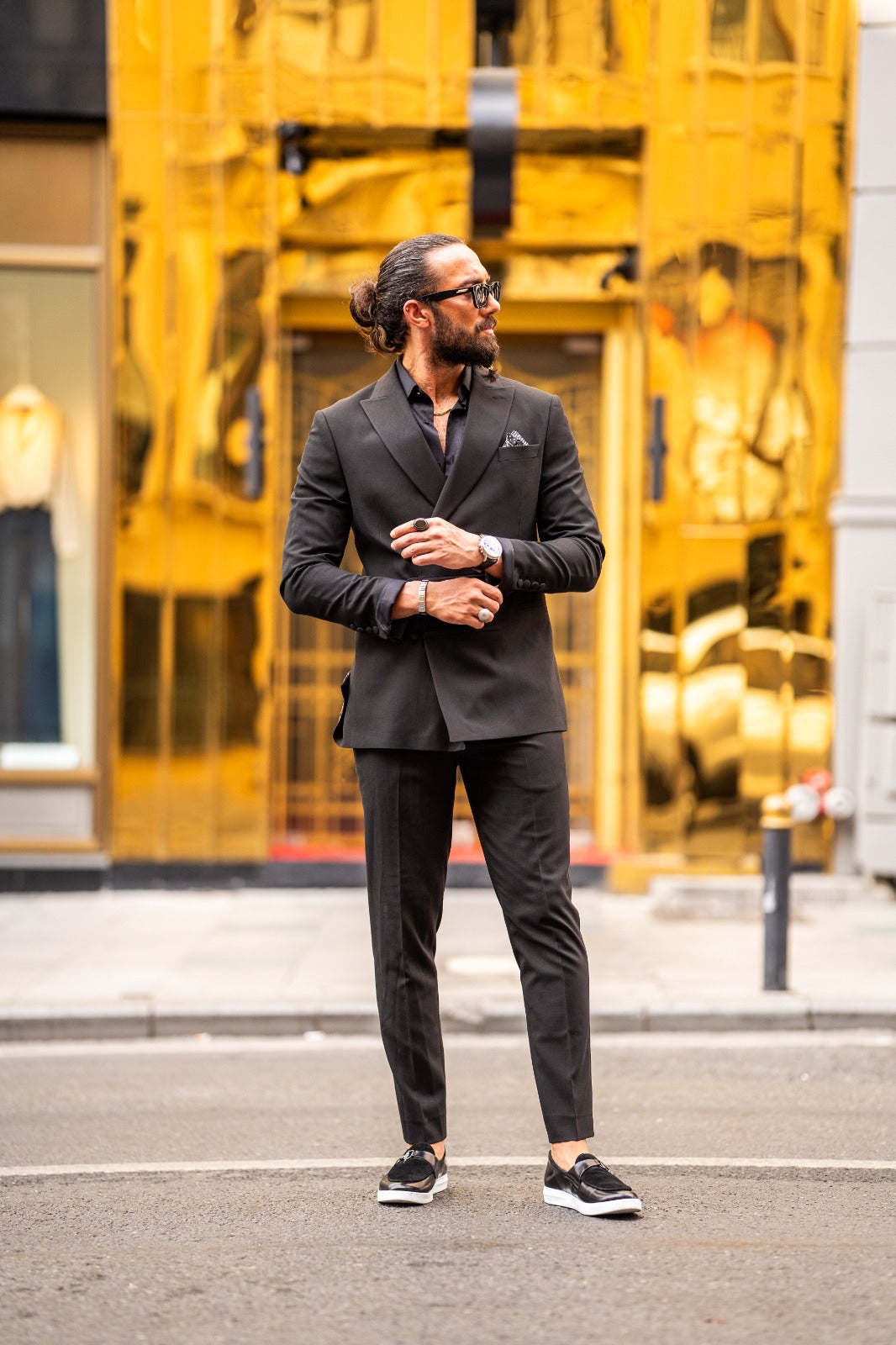 Ardean Black Slim Fit Peak Lapel Double Breasted Suit - Elevate Your Style