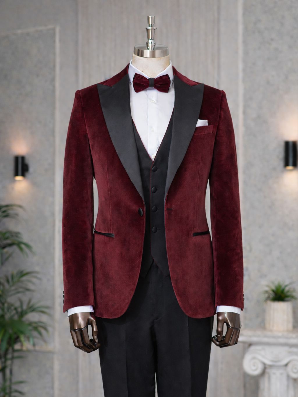 Bordeaux Velvet Slim-Fit Tuxedo 3-Piece
